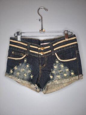 Jinmoss Y2k Denim Distressed High-Rise Women's Shorts in Dark Blue Size 25